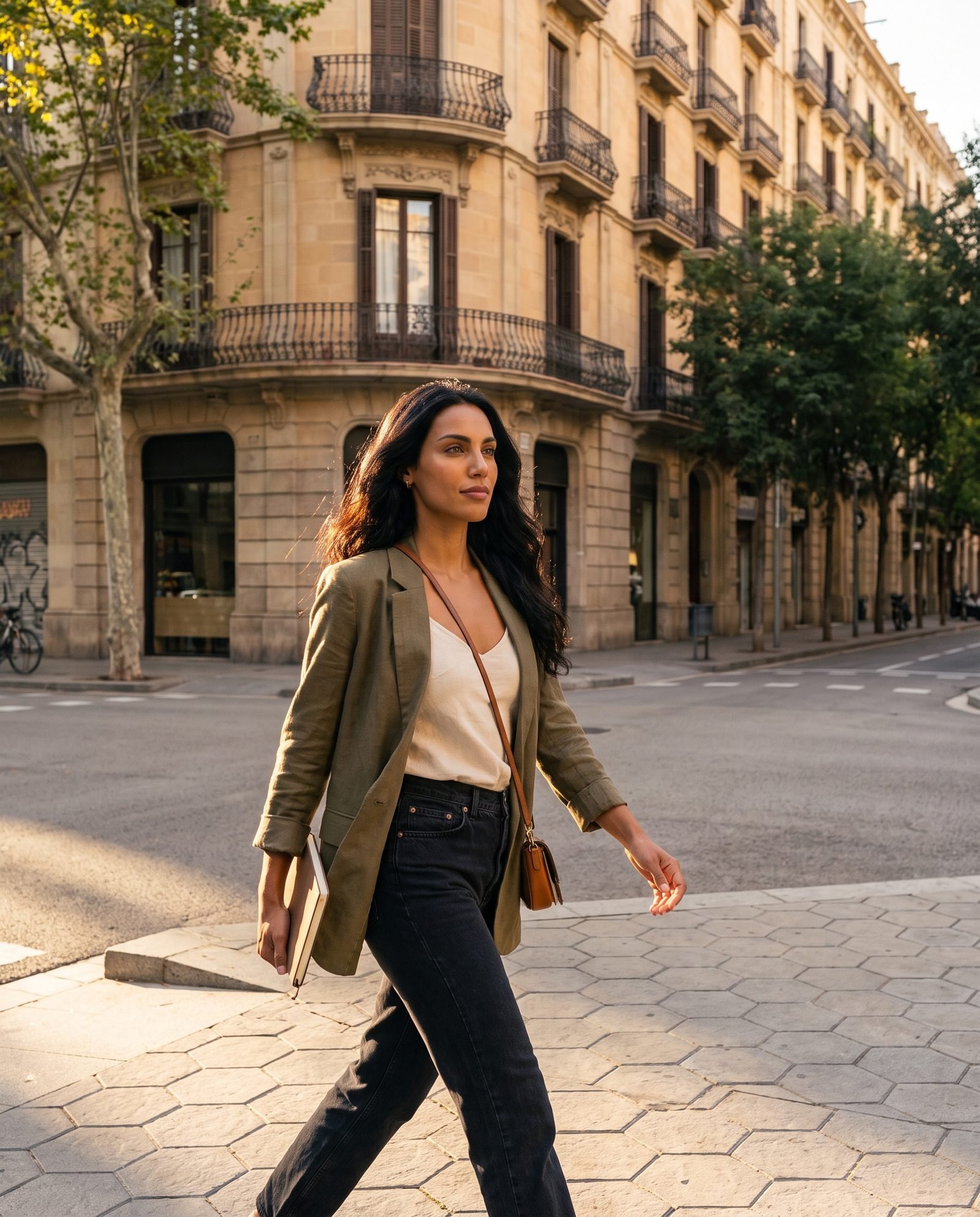 Sienna on an Eixample street corner in Barcelona