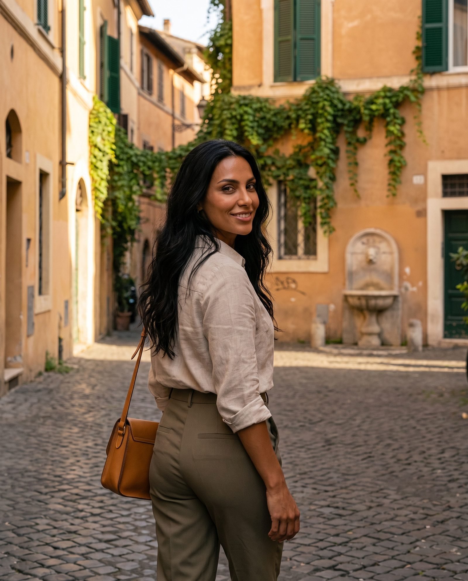 Sienna on a cobbled street in Trastevere, Rome